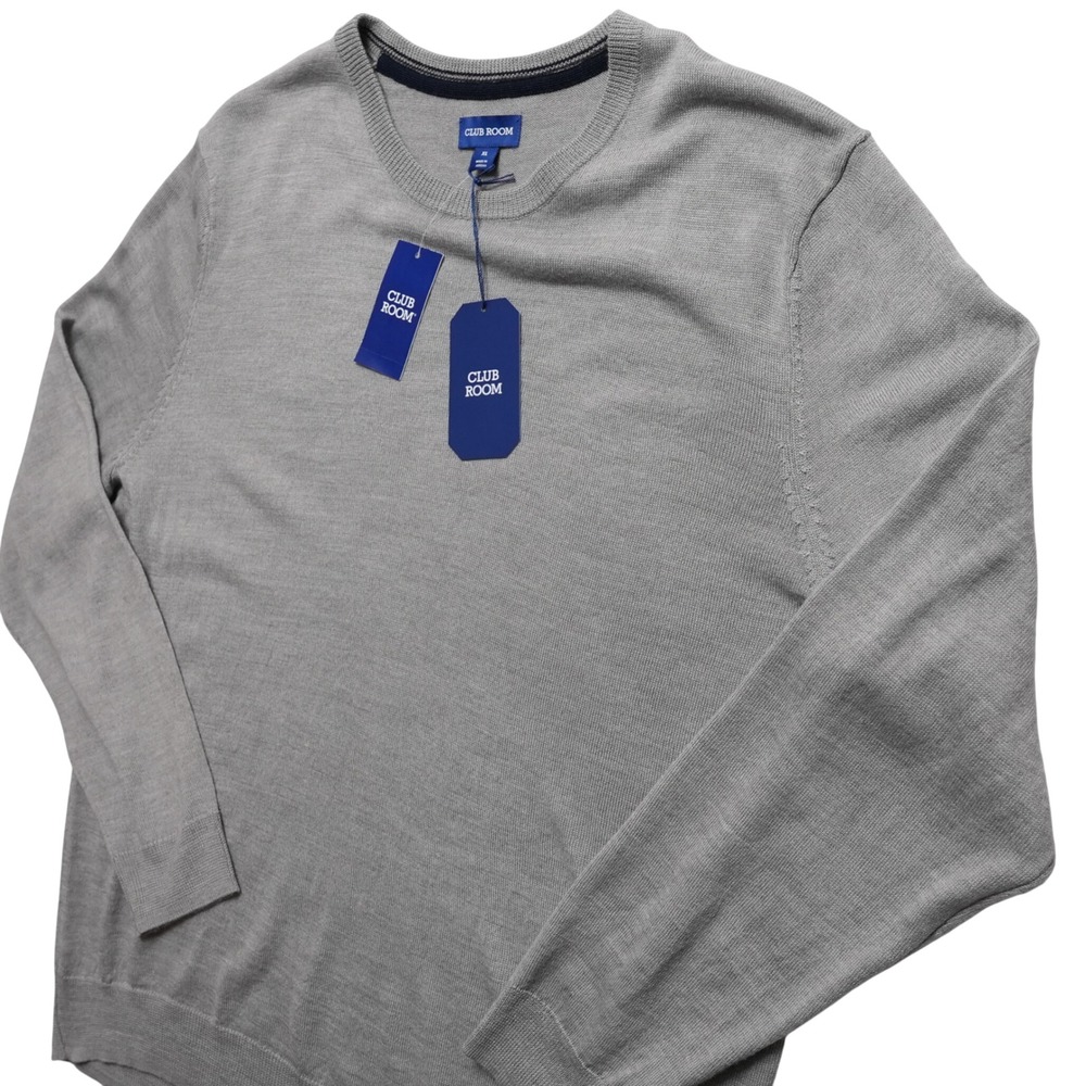 Club Room Mens XL Merino Wool Sweater Light Gray Crewneck‎ Pullover NWT